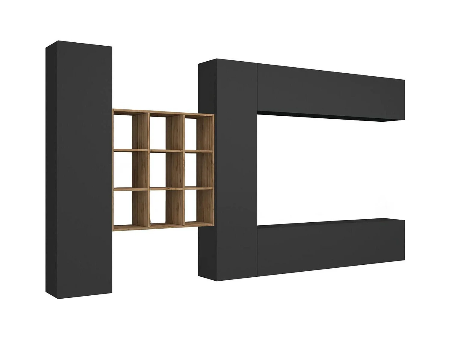 Système mural Dfallic, meuble TV 4 portes, meuble de salon polyvalent, 100% Made in Italy, 350x30h180 cm, Anthracite
