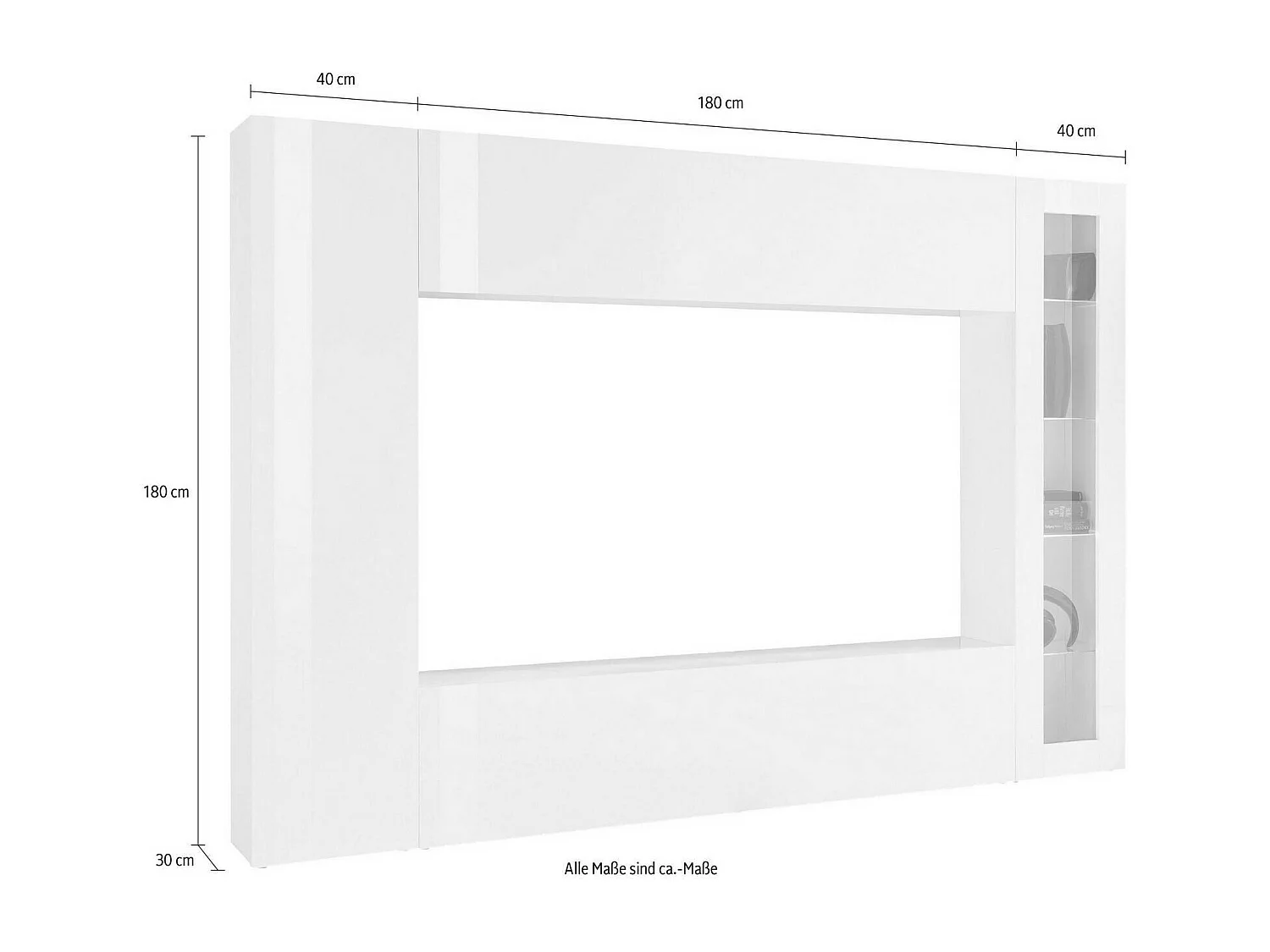 Dceid wandsysteem, TV-meubel woonkamerset, Multifunctioneel woonkamermeubel met vitrine en LED-licht, 100% Made in Italy, 260x30h180 cm, Antraciet