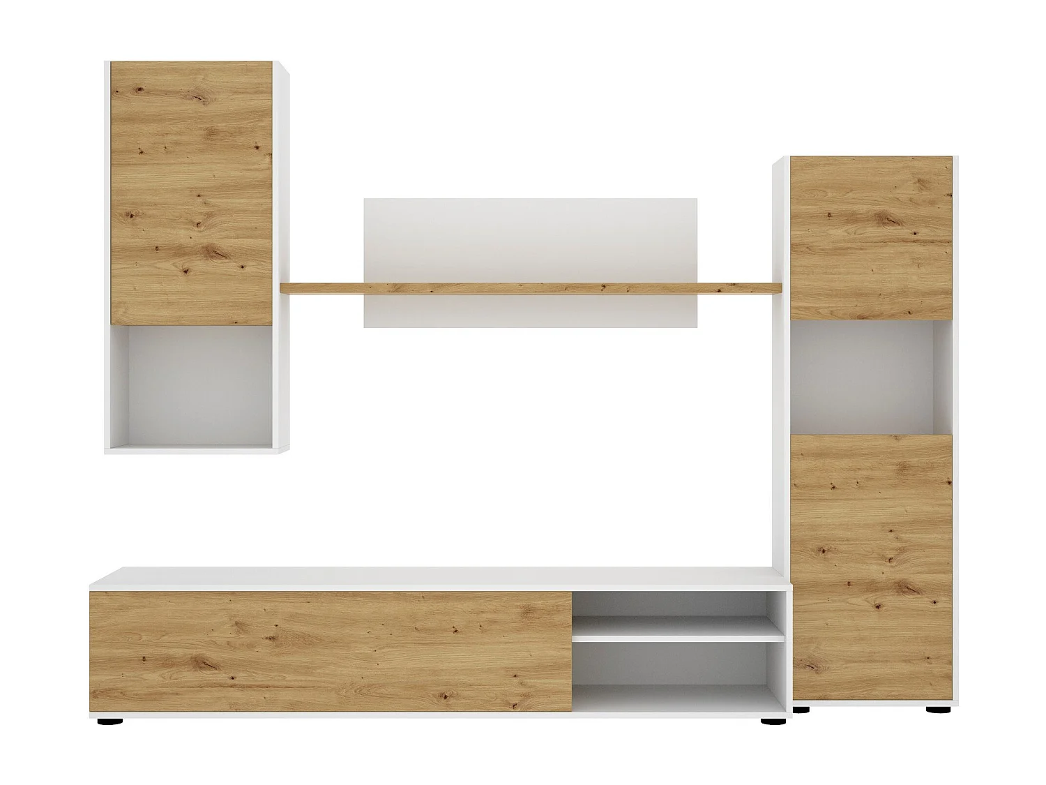 Mueble alto Foraker, Conjunto de salón con soporte TV, Mueble salón multiusos, 220x41h180 cm, Node Roble y Blanco