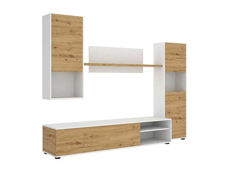 Dmora Parete attrezzata Foraker, Set da Soggiorno Porta TV, Mobile Salotto Multiuso, 220x41h180 cm, Rovere Nodi e Bianco