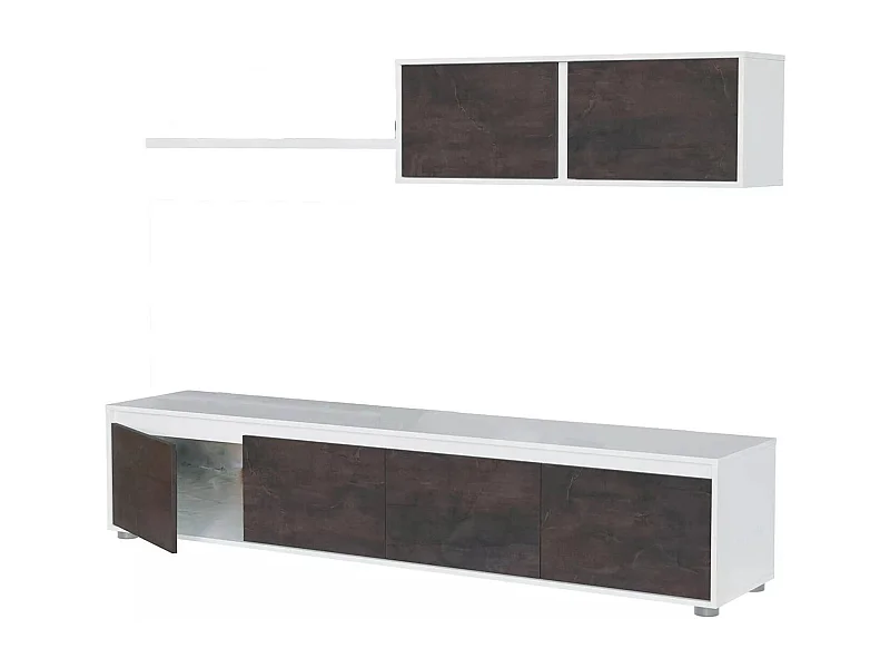 Système mural Damatte, meuble TV meuble de salon, Composition d'ensemble de salon, Ensemble de salon avec élément mural, 200x41h43 cm, Blanc et Oxyde