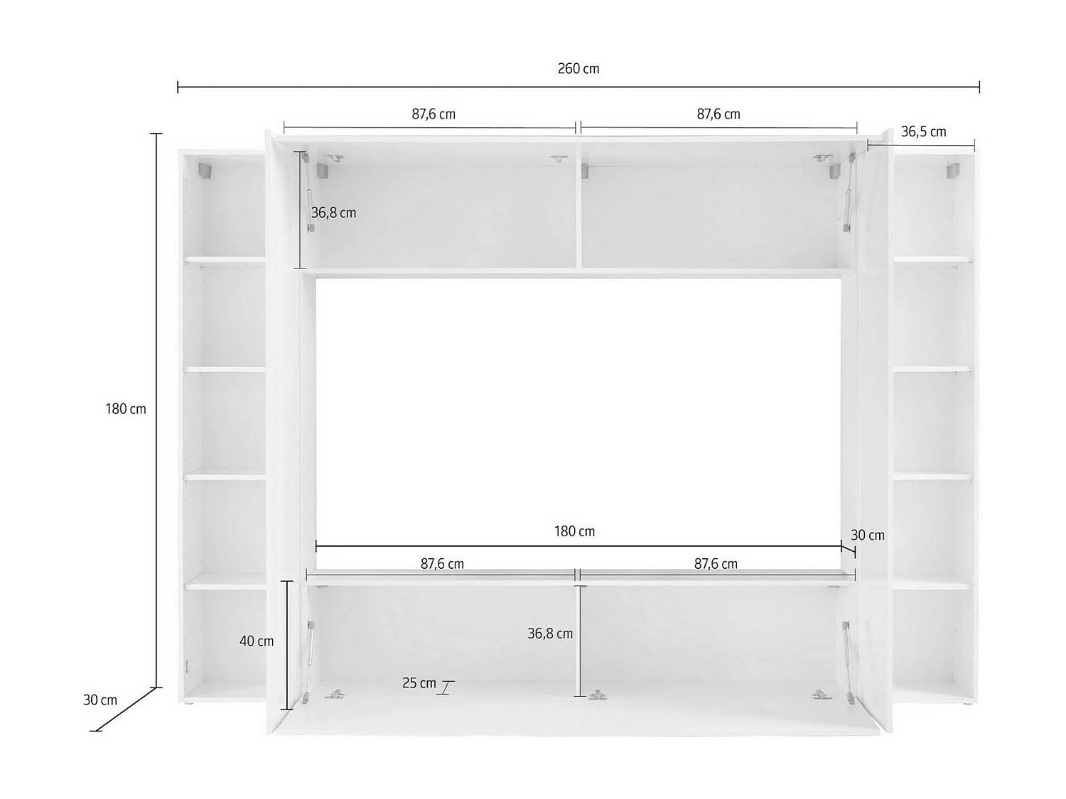 Sistema de parede Dgirm, conjunto de sala de TV com 4 portas, móveis de sala multiuso, 100% Fabricado na Itália, 260x30h180 cm, Antracite