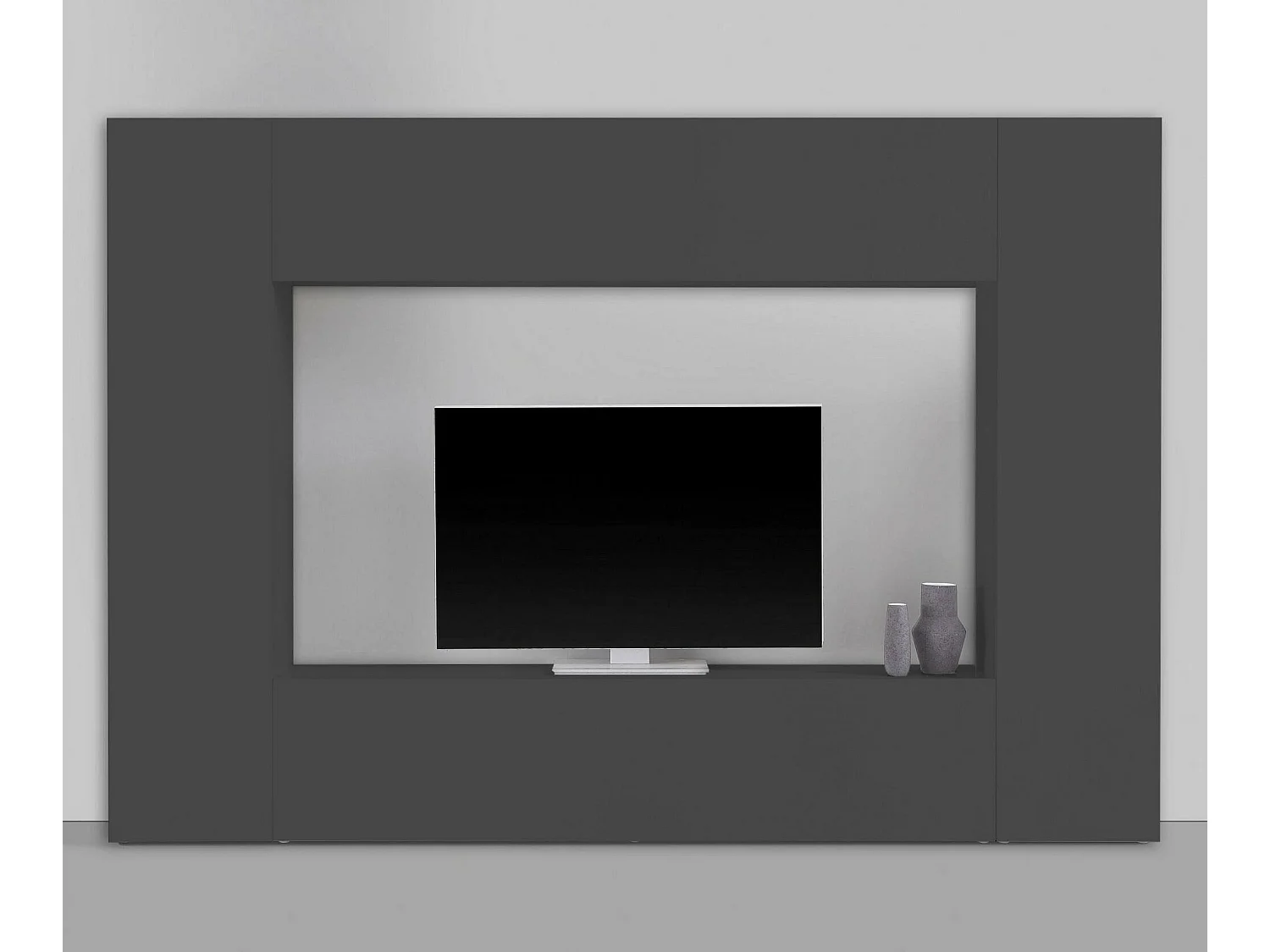 Sistema de parede Dgirm, conjunto de sala de TV com 4 portas, móveis de sala multiuso, 100% Fabricado na Itália, 260x30h180 cm, Antracite