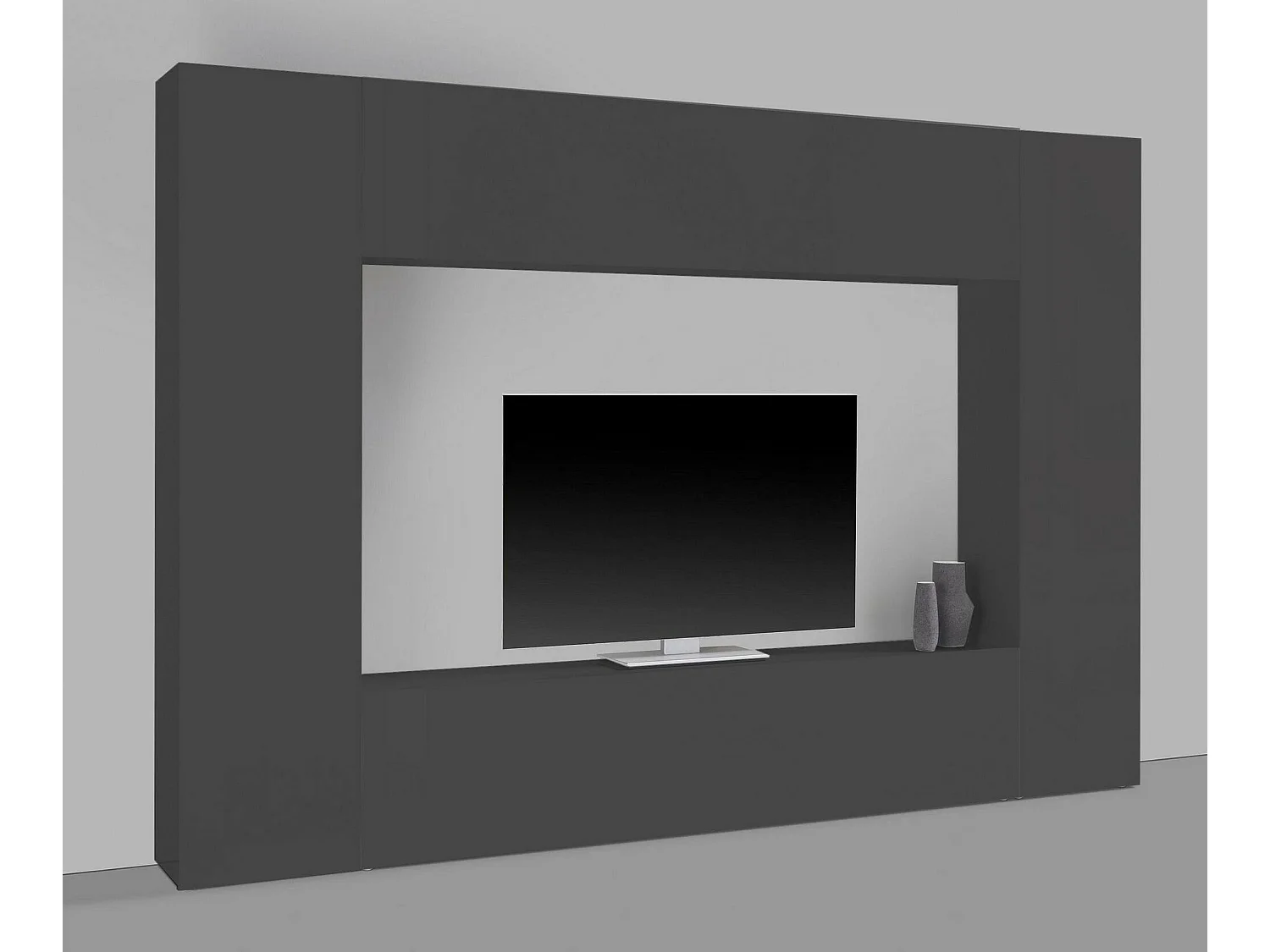 Élément mural Dgirm, meuble TV 4 portes, meuble de salon polyvalent, 100% Made in Italy, 260x30h180 cm, Anthracite