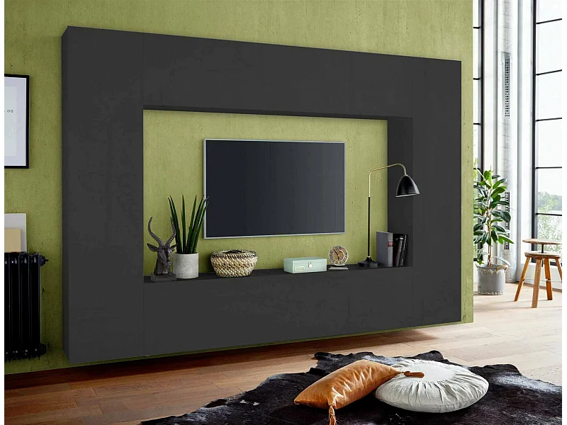 Élément mural Dgirm, meuble TV 4 porte, meuble de alon polyvalent, 100% Made in Italy, 260x30h180 cm, Anthracite