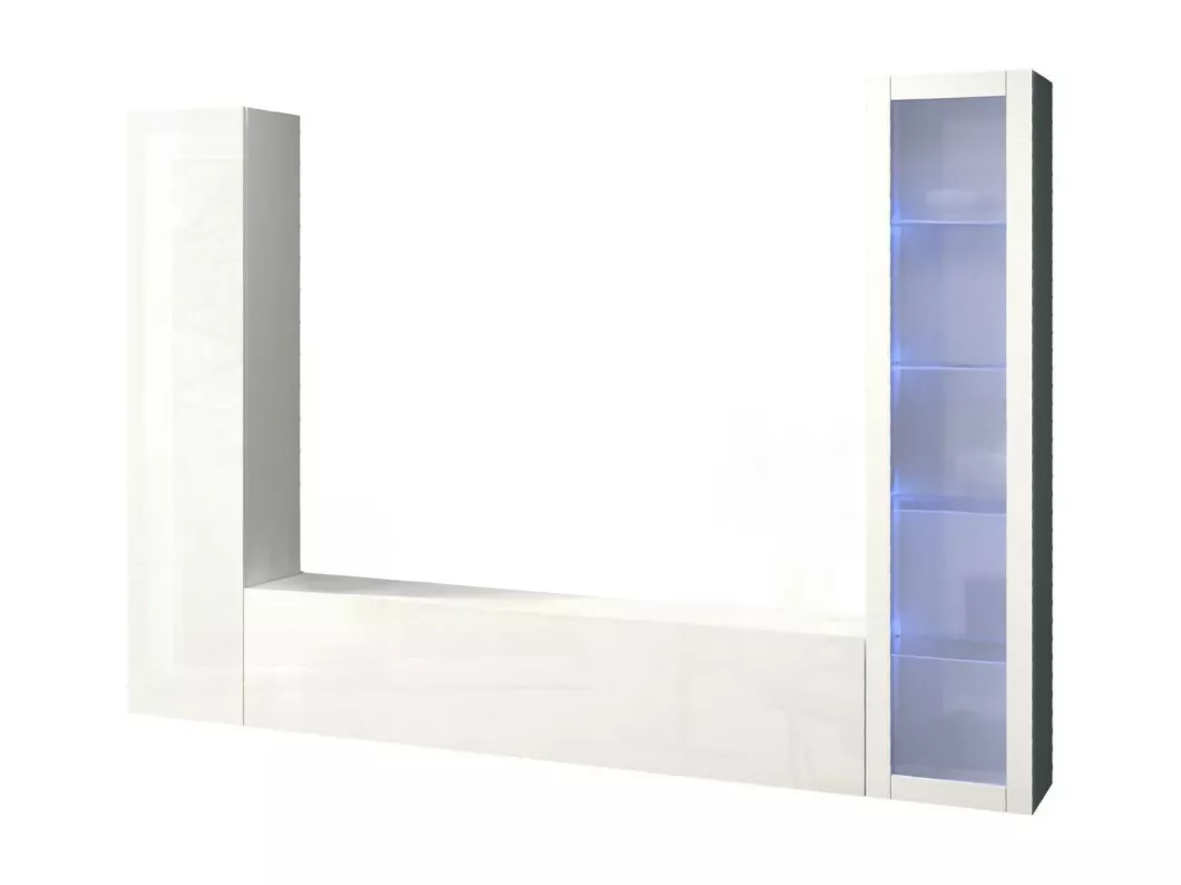 Kauf Unique Wohnzimmermöbel Dekda, Wohnzimmer-Set TV-Möbel mit 3 Türen, Mehrzweck-Wohnmöbel mit Vitrine und LED-Licht, 100 % Made in Italy, cm 260x30h180, glänzend weiß