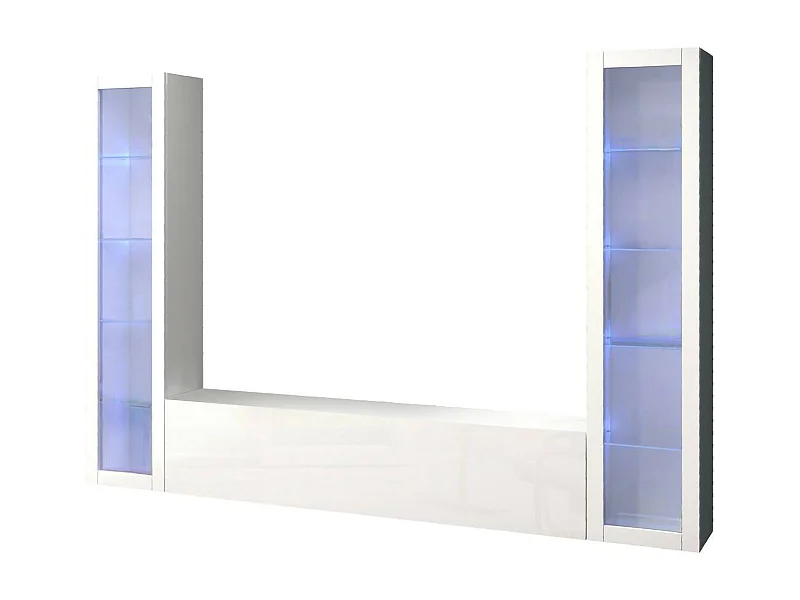 Wohnzimmermöbel Dduc, Wohnzimmer-Set TV-Möbel mit 3 Türen, Mehrzweck-Wohnmöbel mit Vitrine und LED-Licht, 100 % Made in Italy, cm 260x30h180, glänzend weiÃŸ