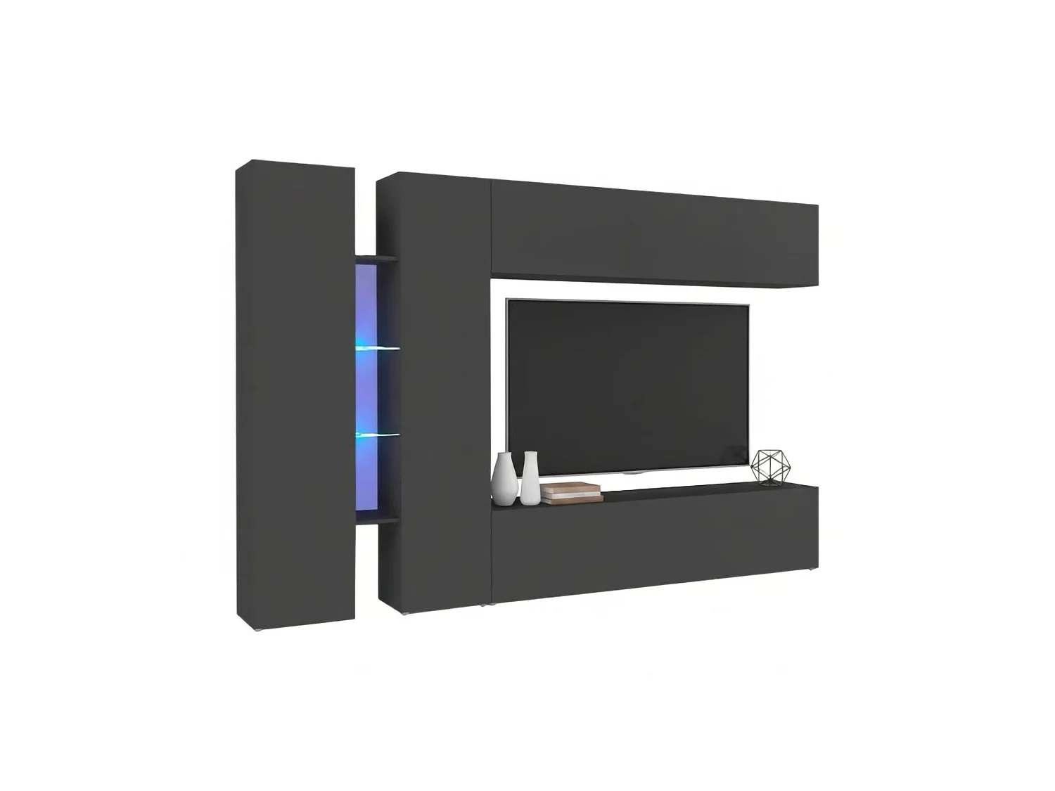 Dboudr wandsysteem, 4-deurs tv-meubel woonkamerset, multifunctioneel woonkamermeubilair, 100% Made in Italy, 280x30x180 cm, antraciet