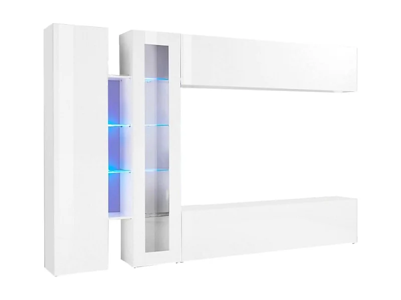 Dborin wandsysteem, 4-deurs tv-meubel woonkamerset, multifunctioneel woonkamermeubilair, 100% Made in Italy, 280x30x180 cm, glanzend wit