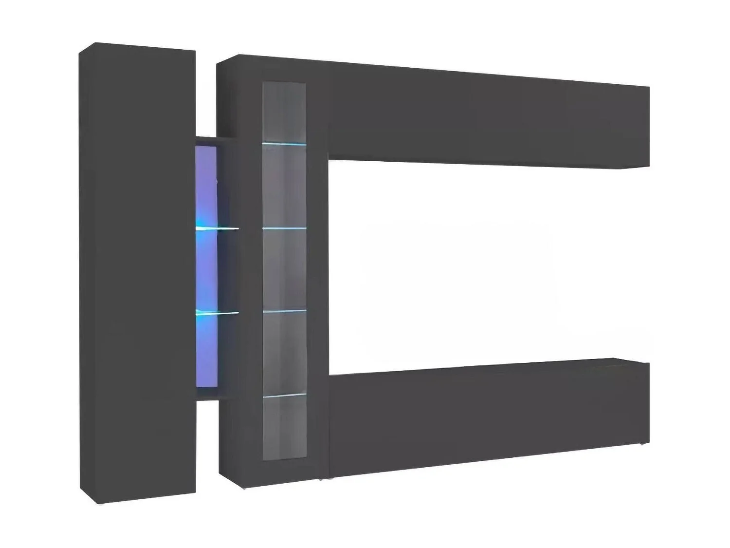 Dborin wandsysteem, 4-deurs tv-meubel woonkamerset, multifunctioneel woonkamermeubilair, 100% Made in Italy, 280x30x180 cm, antraciet