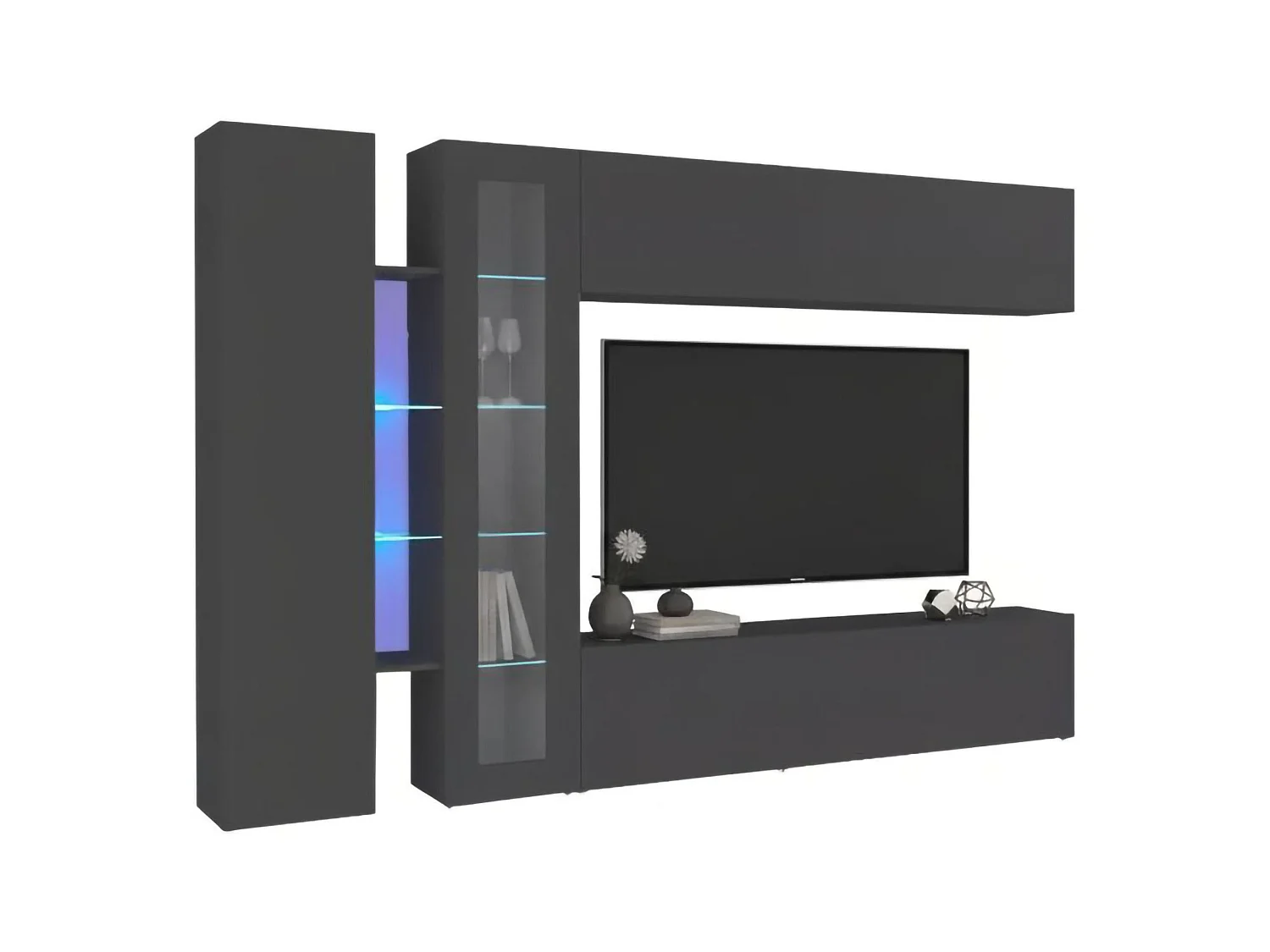 Wohnzimmermöbel Dborin, Wohnzimmergarnitur TV-Möbel mit 4 Türen, Mehrzweck-Wohnmöbel, 100 % Made in Italy, cm 280x30x180, Anthrazit