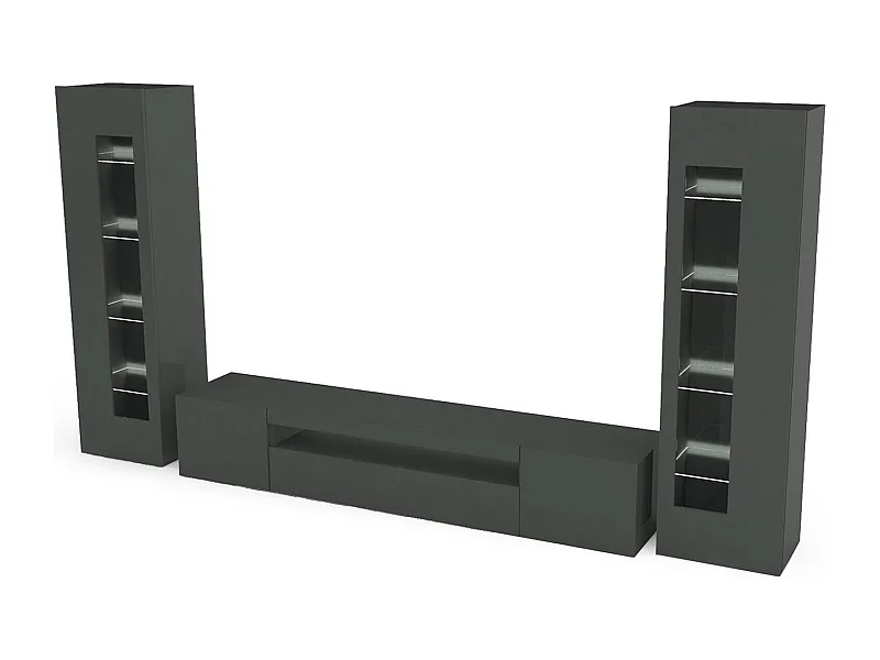 Ensemble mural Dcontin, meuble TV pour salon, meuble de salon polyvalent avec lumière LED, 100% Made in Italy, 290x40h162 cm, Anthracite Brillant