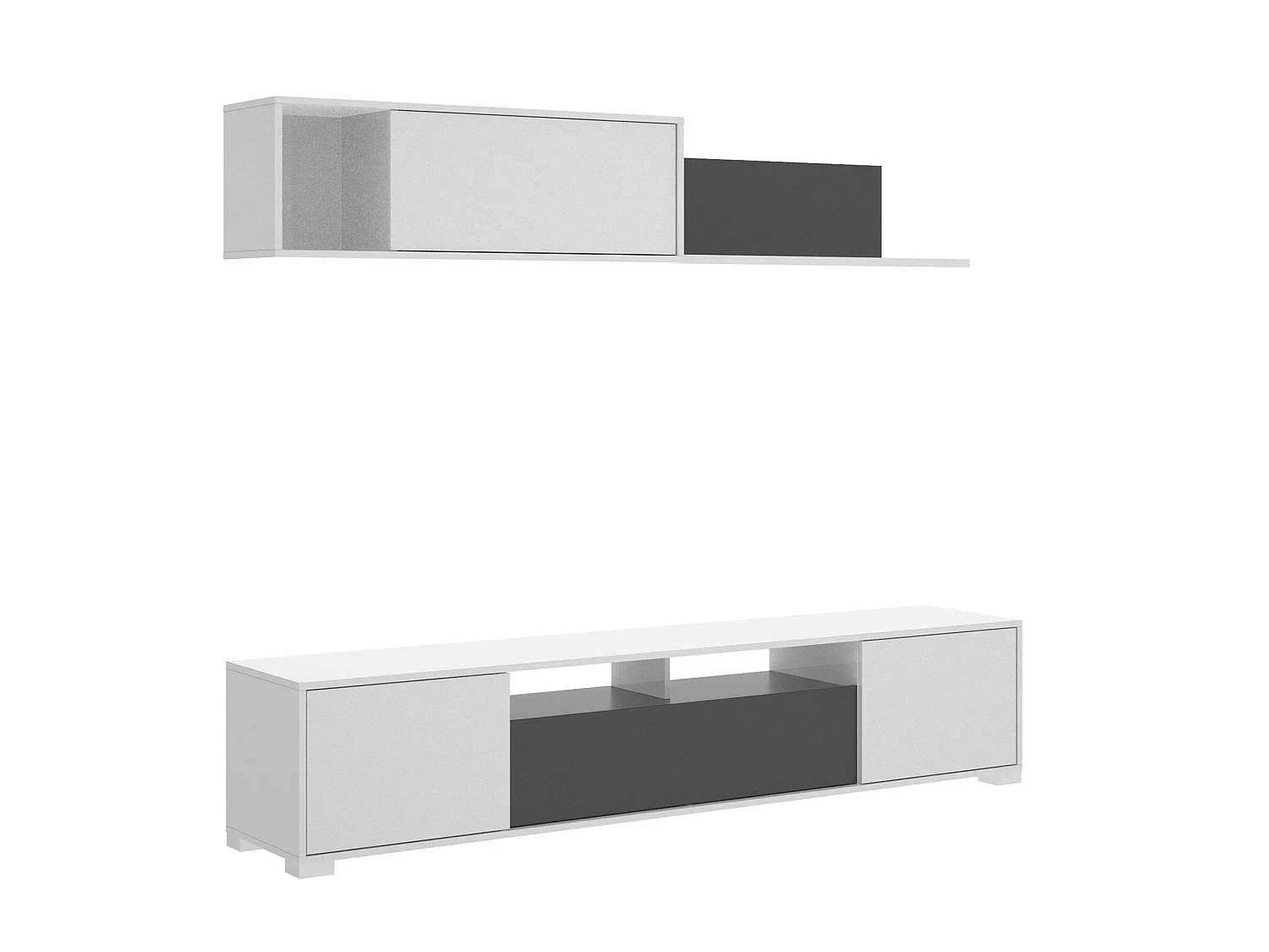 Système mural Gruf, meuble TV pour salon, meuble de salon polyvalent, 200x41h180 cm, blanc et anthracite