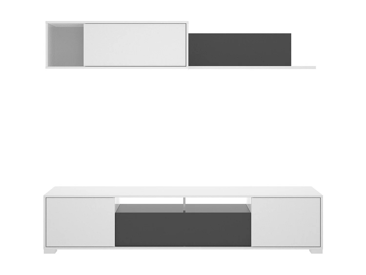 Gruf wandsysteem, TV-meubel woonkamerset, Multifunctioneel woonkamermeubilair, 200x41h180 cm, Wit en Antraciet