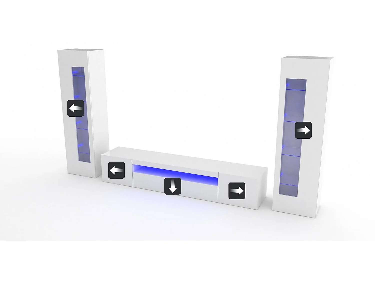 Parete Attrezzata Aslhey, Modulabile Made in Italy, 40x290x162h cm Bianco Lucido