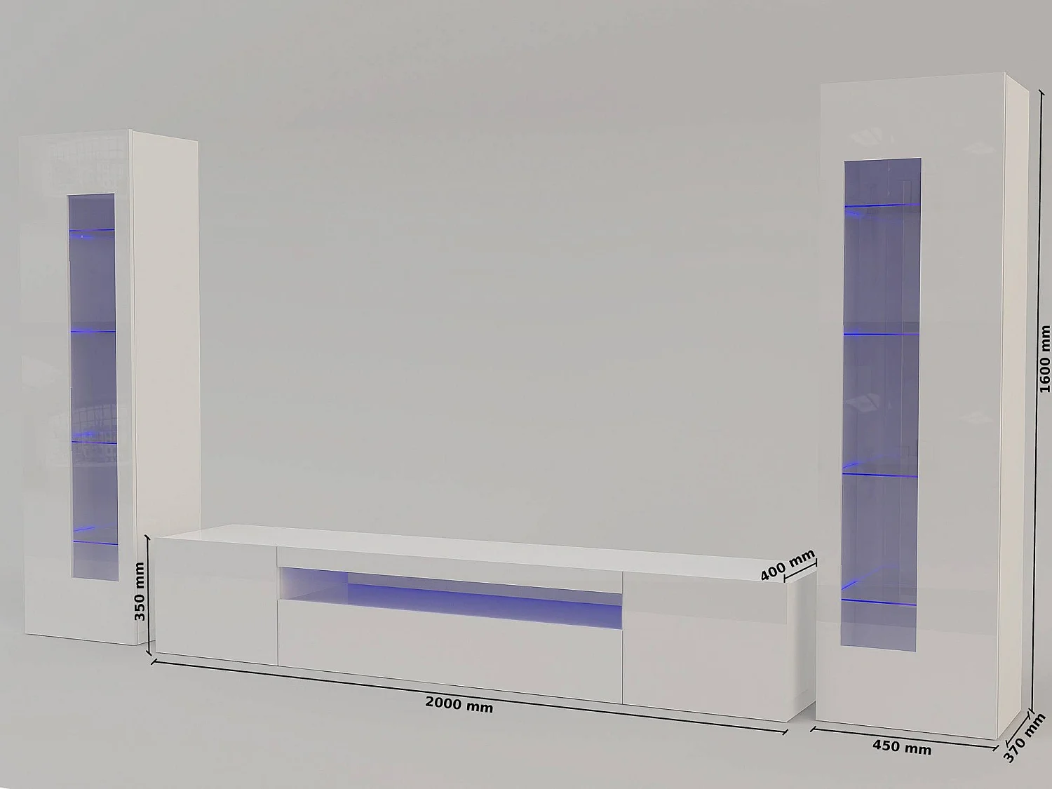 Parete Attrezzata Aslhey, Modulabile Made in Italy, 40x290x162h cm Bianco Lucido