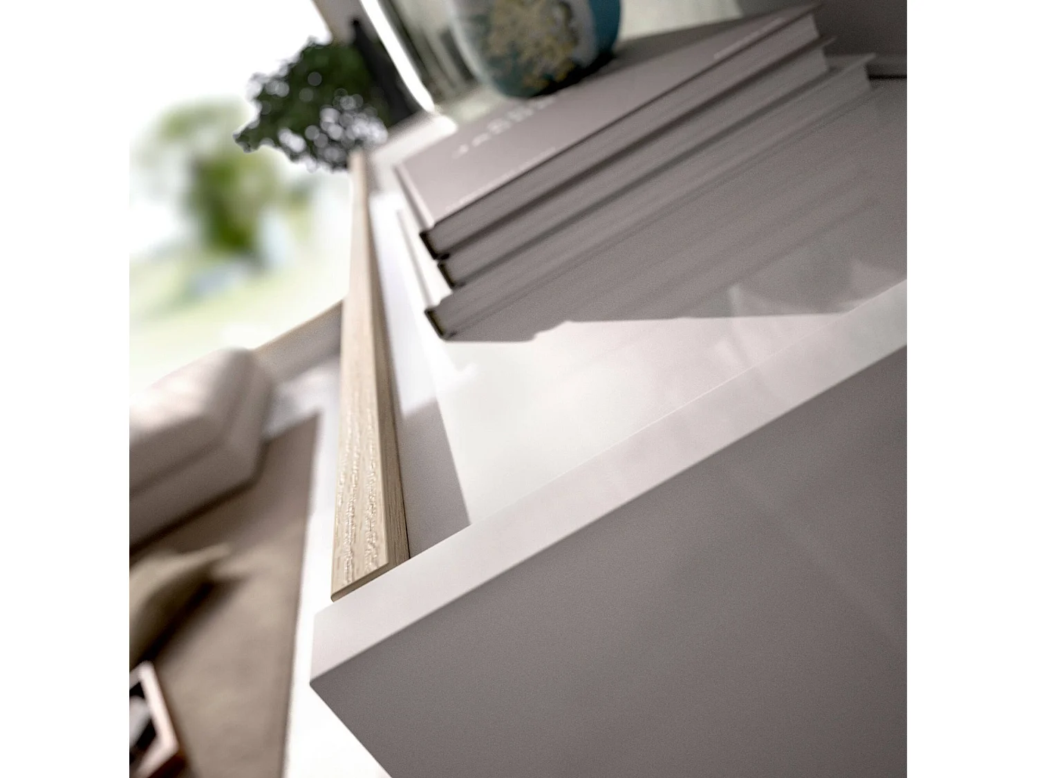 Dmora - Parete attrezzata Agio, 260x41h180 cm, Rovere e Bianco lucido