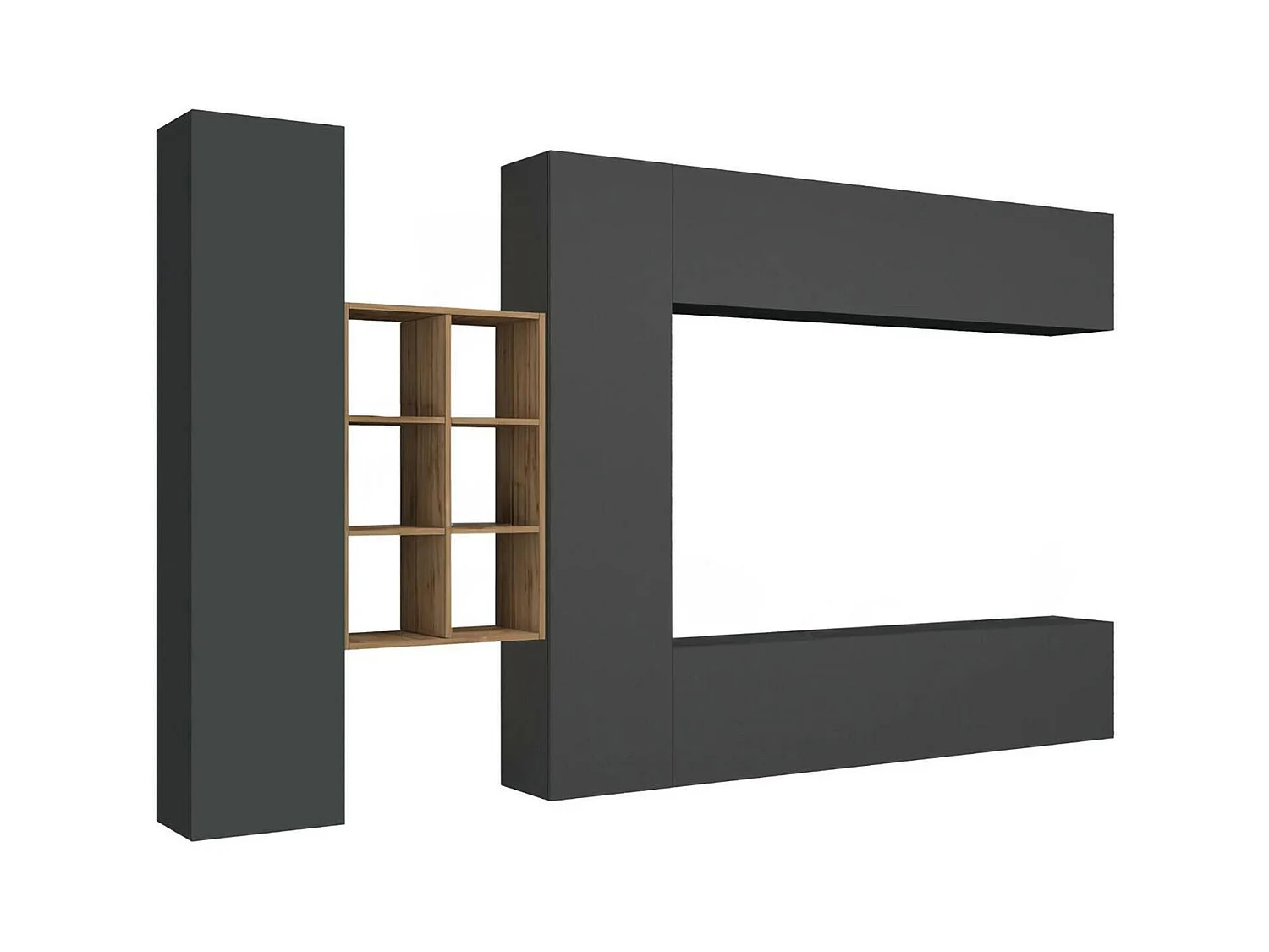 Élément mural Dcaldar, meuble TV 4 portes, Meuble de salon polyvalent, 100% Made in Italy, 280x30h180 cm, Anthracite et Érable