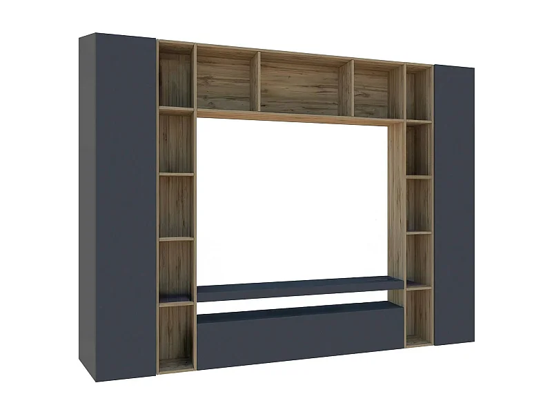 Pared Equipada Ddragon, Conjunto de salón Mueble TV con 3 puertas, Mueble de salón polivalente, 100% Made in Italy, cm 270x35h210, Antracita y Roble