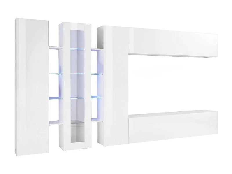 Élément mural Darcadi, meuble TV 3 portes, Meuble de salon polyvalent avec lumière LED, 100% Made in Italy, 340x30h180 cm, Blanc brillant