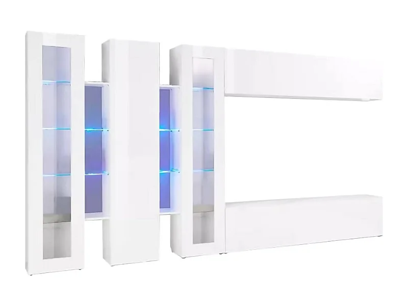 Wohnzimmermöbel Dbenal, Wohnzimmer-Set TV-Möbel mit 5 Türen, Mehrzweck-Wohnmöbel, 100% Made in Italy, cm 340x30h180, glänzend weiÃŸ