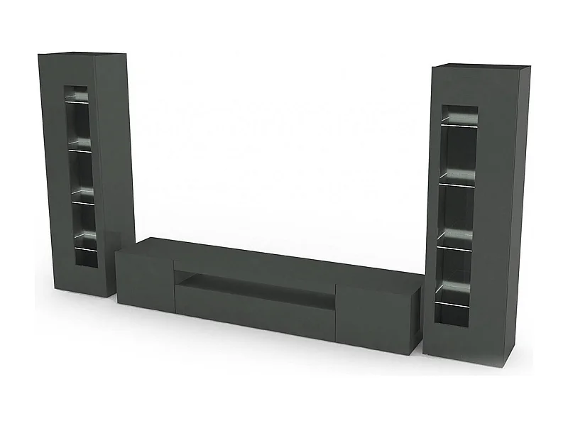 Dcontin wandsysteem, TV-meubel woonkamerset, Multifunctioneel woonkamermeubilair, 100% Made in Italy, 290x40h162 cm, Glanzend Antraciet