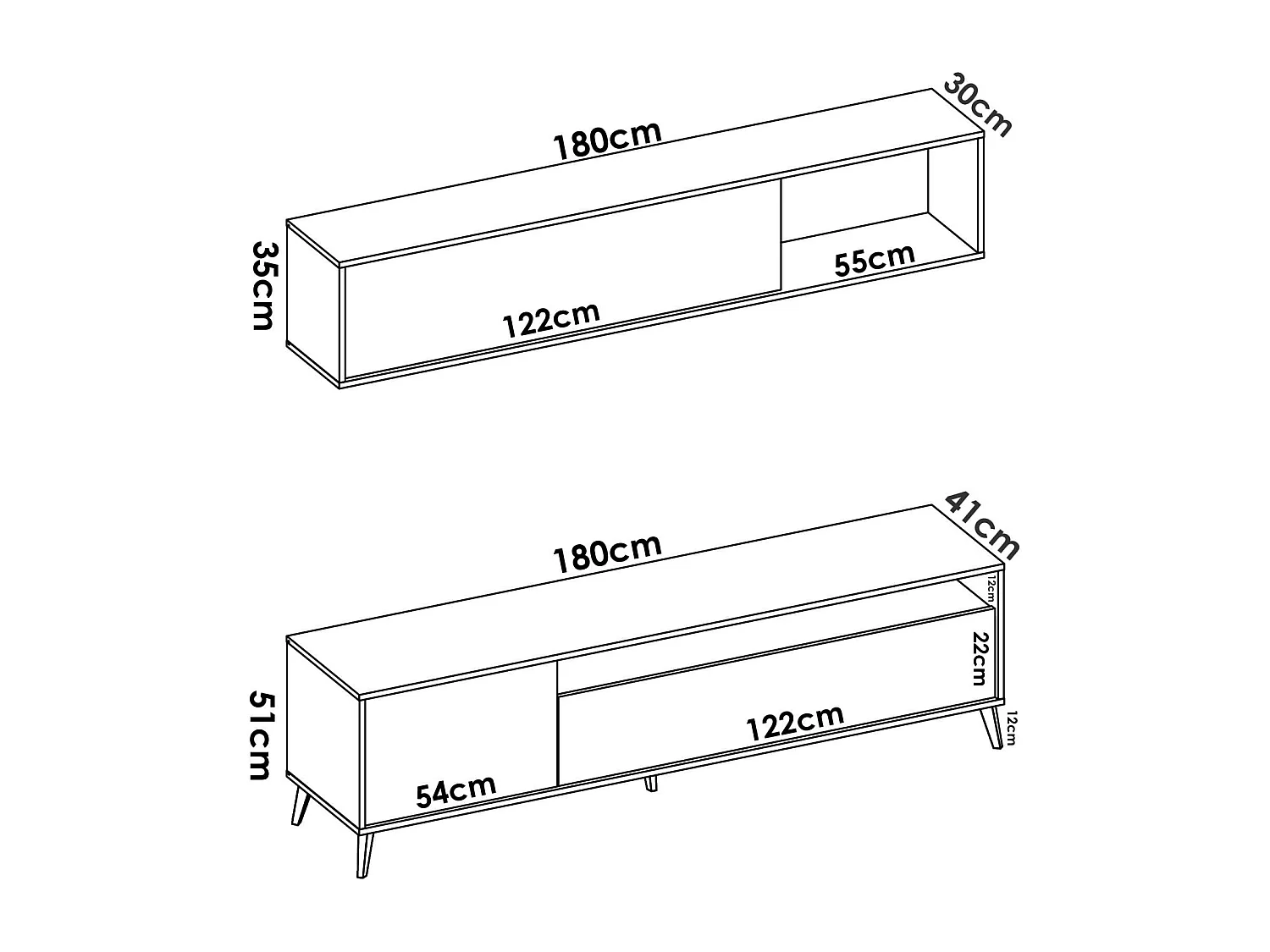 Meuble TV Dmillic, Meuble TV pour salon, Meuble de salon polyvalent, 180x41h180 cm, Anthracite et Chêne Knot