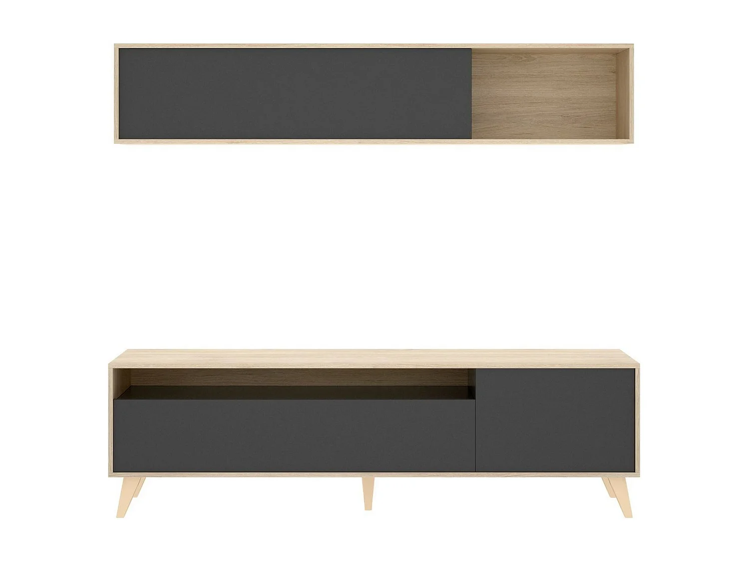 Meuble TV Dmillic, Meuble TV pour salon, Meuble de salon polyvalent, 180x41h180 cm, Anthracite et Chêne Knot