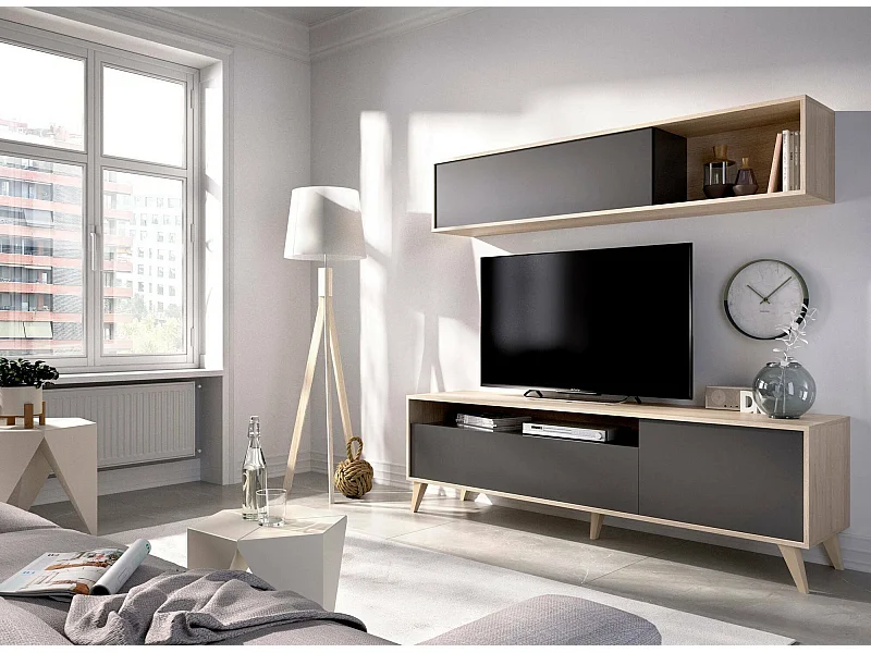 Dmillic TV-meubel, TV-meubel woonkamerset, Multifunctioneel woonkamermeubel, 180x41h180 cm, Antraciet en Knoopeiken
