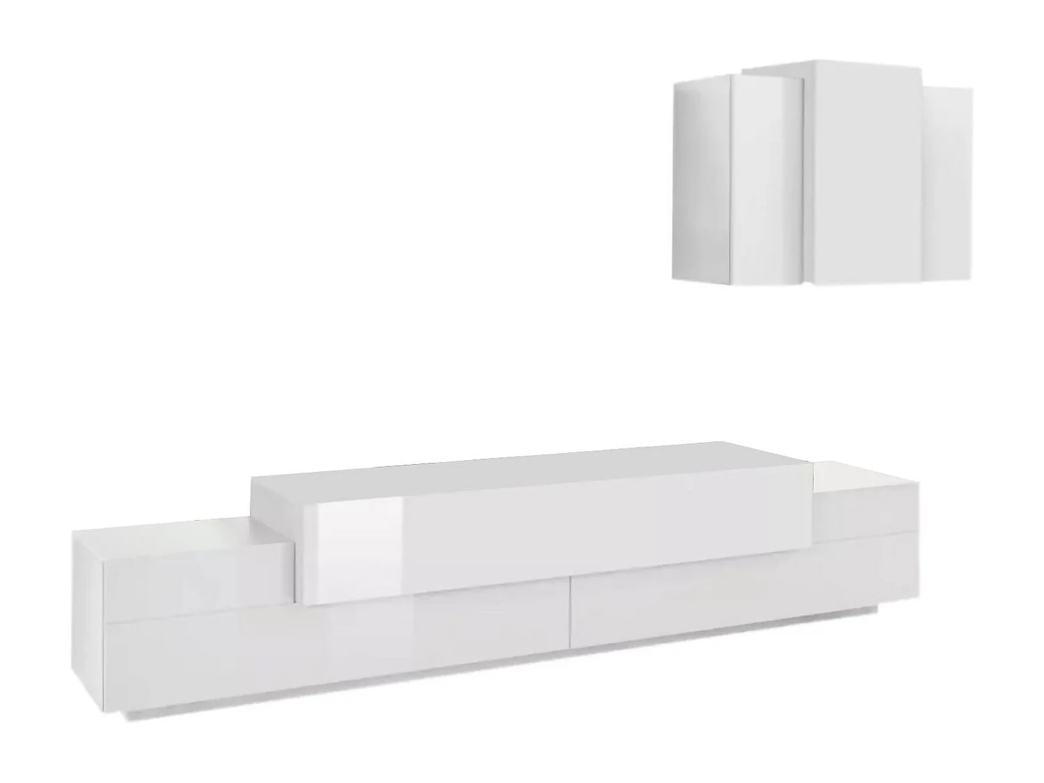 Système mural Dmar, ensemble de salon meuble TV, meuble de salon polyvalent, 100% Made in Italy, 240x45h180 cm, Blanc brillant