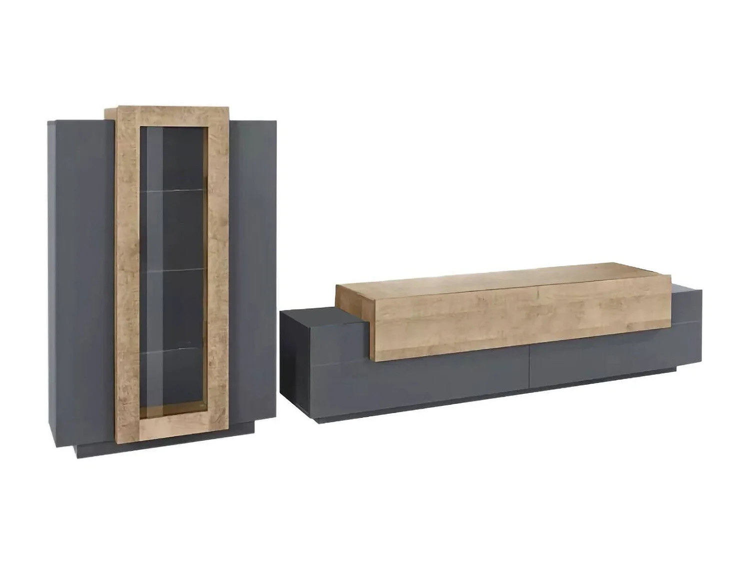 Élément mural Dfest, ensemble de salon meuble TV, meuble de salon polyvalent, 100% Made in Italy, 280x45h120 cm, Anthracite et Chêne