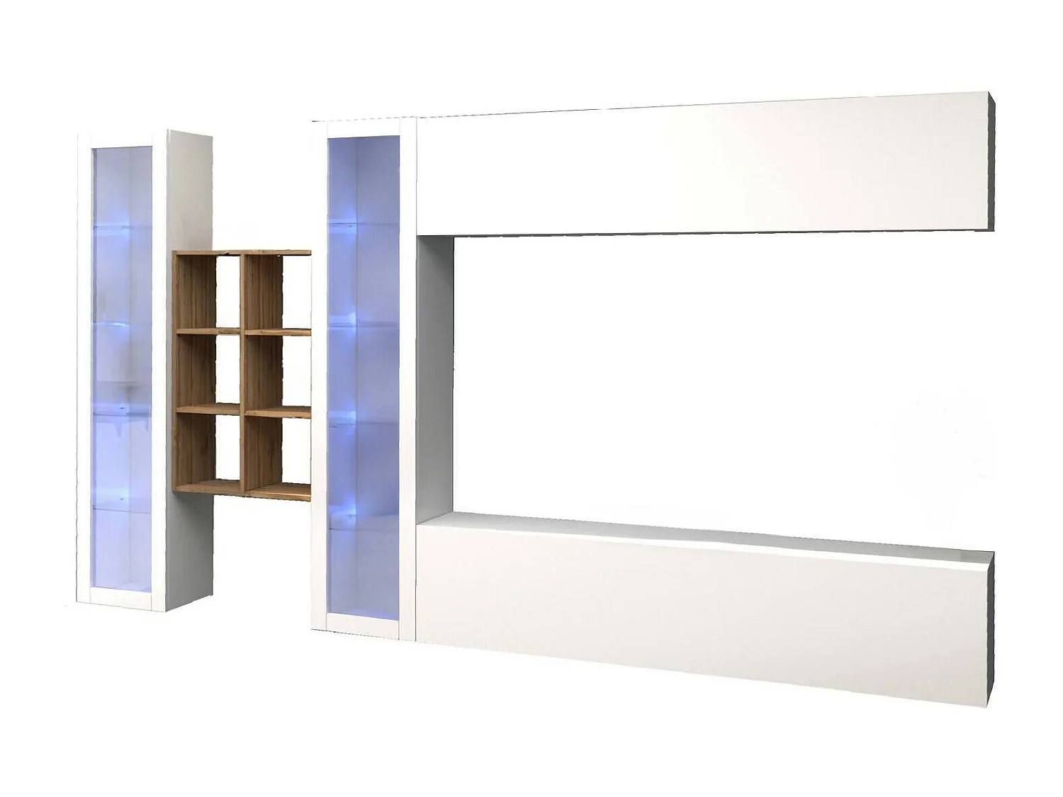 Móvel de parede Dcaprin, conjunto de sala de TV com 4 portas, móveis de sala multiuso, 100% fabricado na Itália, 280x30h180 cm, branco brilhante e bordo