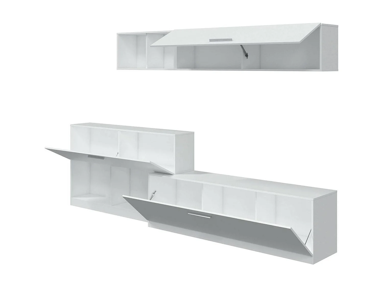 Walnoot wandmeubel, Moderne woonkamerset, Multifunctioneel woonkamermeubilair, 260x41h222 cm, Wit