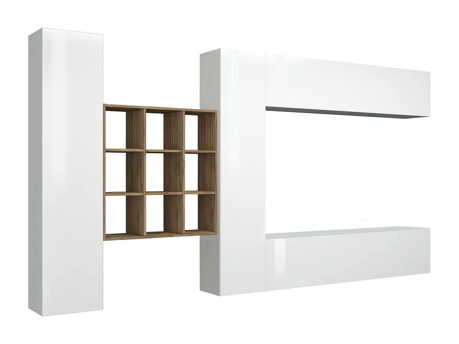 Móvel de parede Dfallic, conjunto de sala de TV com 4 portas, móveis de sala multiuso, 100% Fabricado na Itália, 350x30h180 cm, Branco brilhante