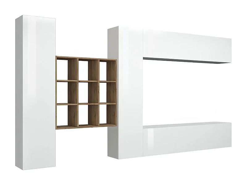 Wohnzimmermöbel Dfallic, Wohnzimmer-Set TV-Möbel mit 4 Türen, Mehrzweck-Wohnmöbel, 100 % Made in Italy, cm 350x30h180, glänzend weiÃŸ