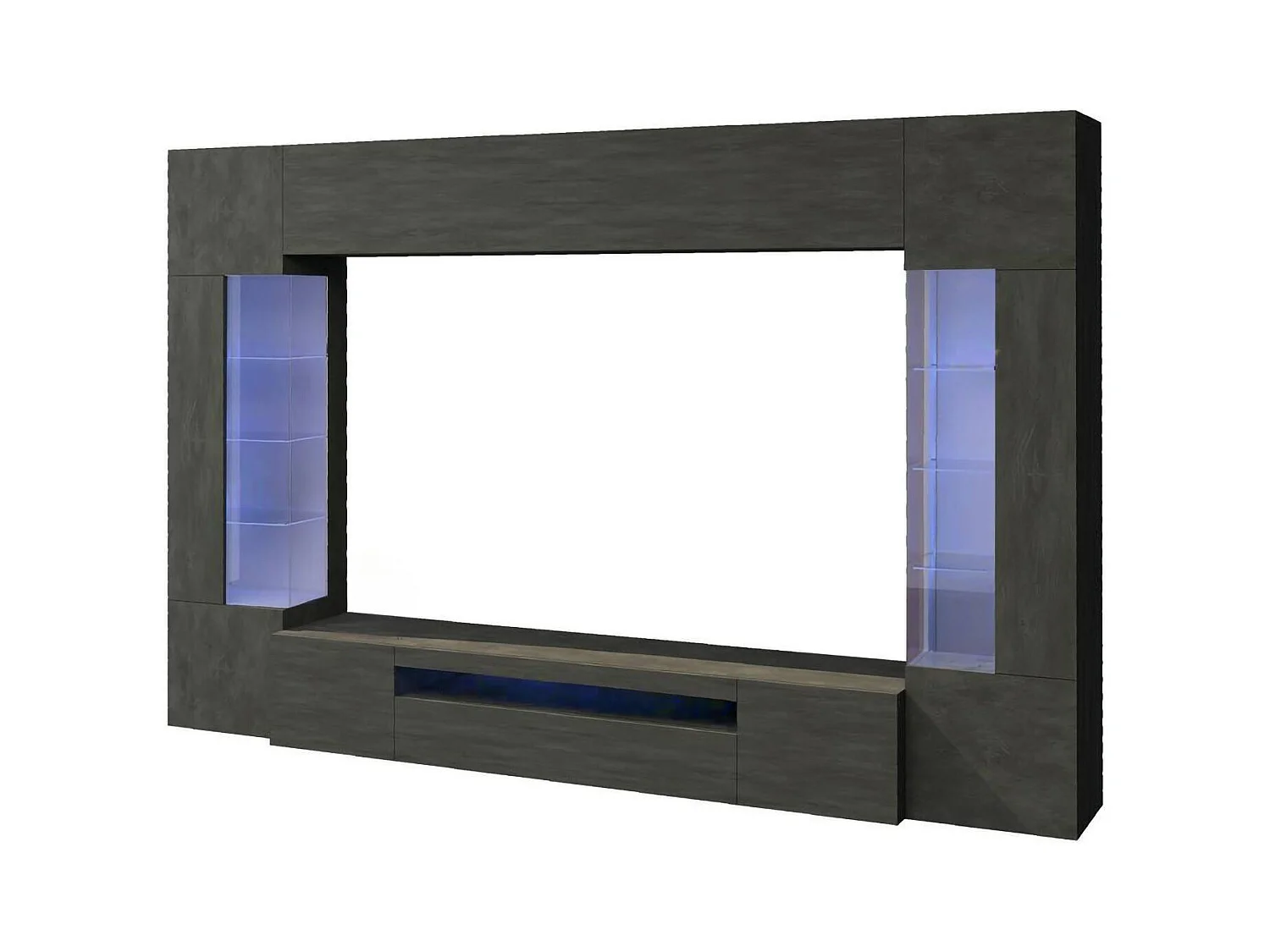 Dberard wandsysteem, 6-deurs TV-meubel woonkamerset, Multifunctioneel woonkamermeubel met LED-licht, 100% Made in Italy, 290x40h191 cm, Antraciet