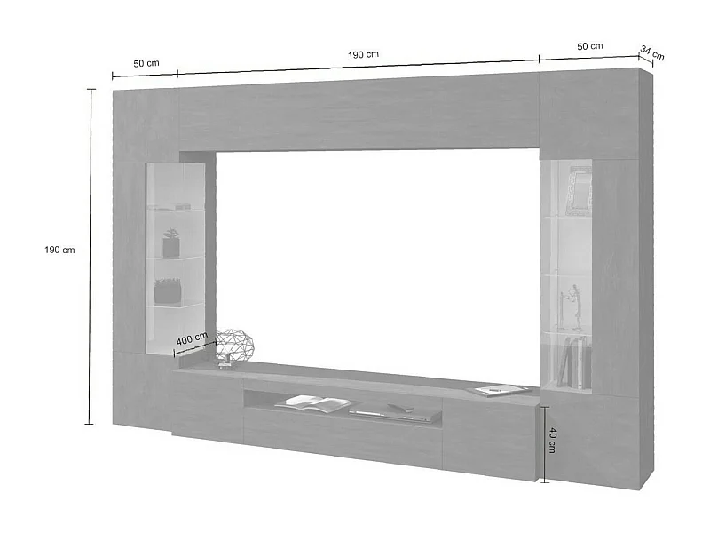Pared Equipada Dberard, Conjunto de salón Mueble de TV con 6 puertas, Mueble de salón polivalente con luz LED, 100% Made in Italy, cm 290x40h191, Antracita