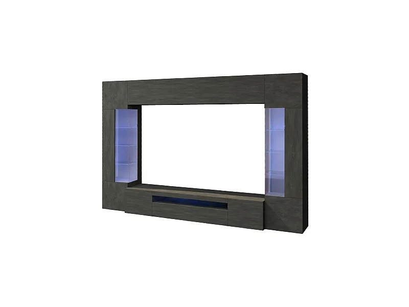 Pared Equipada Dberard, Conjunto de salón Mueble de TV con 6 puertas, Mueble de salón polivalente con luz LED, 100% Made in Italy, cm 290x40h191, Antracita