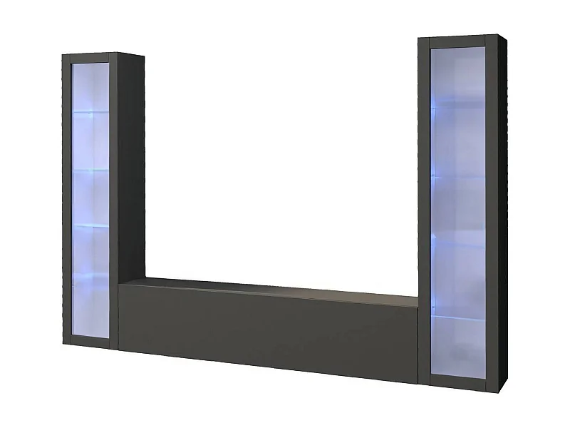 Élément mural Dduc, meuble TV 3 portes, meuble de salon polyvalent avec vitrine et lumière LED, 100% Made in Italy, 260x30h180 cm, Anthracite