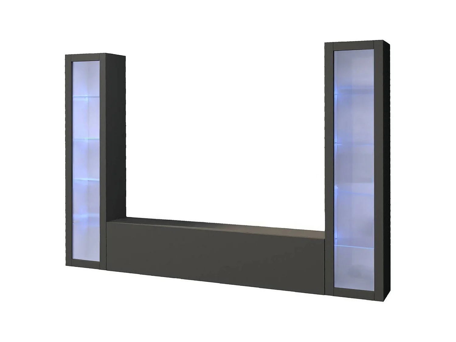 Dduc wandmeubel, 3-deurs TV-meubel woonkamerset, Multifunctioneel woonkamermeubel met vitrine en LED-licht, 100% Made in Italy, 260x30h180 cm, Antraciet