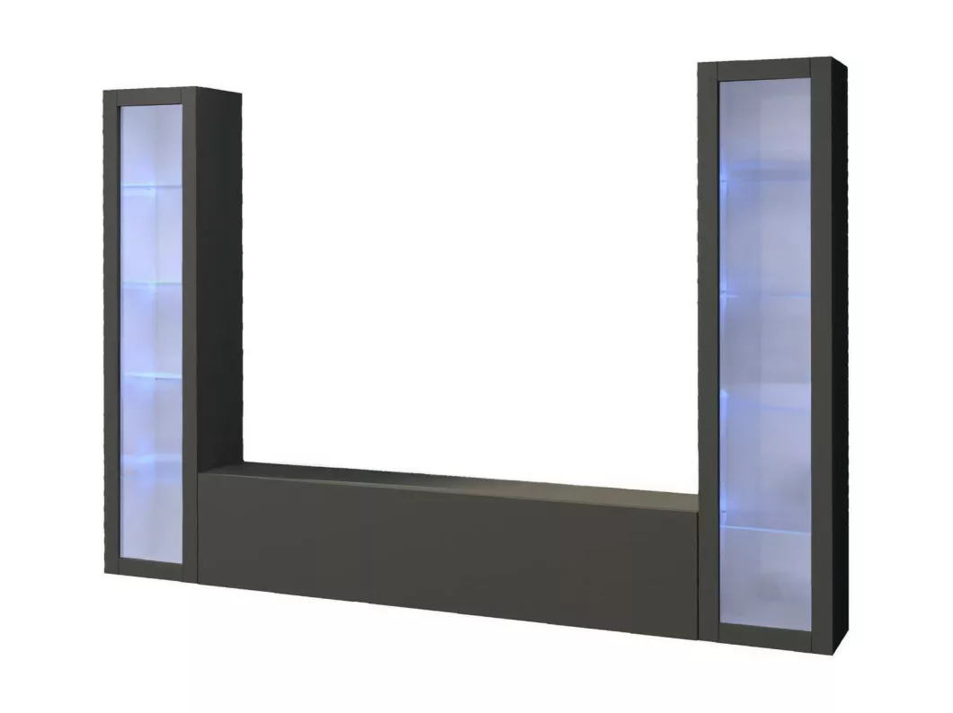 Kauf Unique Wohnzimmermöbel Dduc, Wohnzimmer-Set TV-Möbel mit 3 Türen, Mehrzweck-Wohnzimmermöbel mit Vitrine und LED-Licht, 100% Made in Italy, cm 260x30h180, Anthrazit