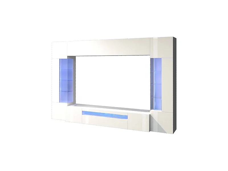 Parete Attrezzata Arga, 14 Ripiani Made in Italy, 40x290x191h cm Bianco Lucido