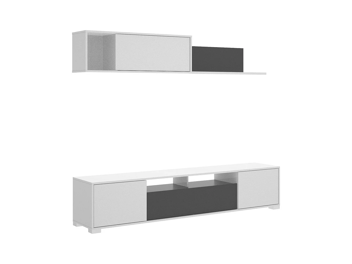 Système mural Dfalcon, meuble TV pour salon, meuble de salon polyvalent, 200x41h180 cm, blanc et anthracite
