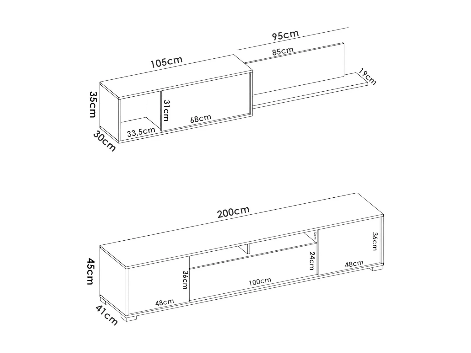 Mueble alto Dfalcon, Conjunto de salón con soporte TV, Mueble de salón polivalente, 200x41h180 cm, Blanco y Antracita