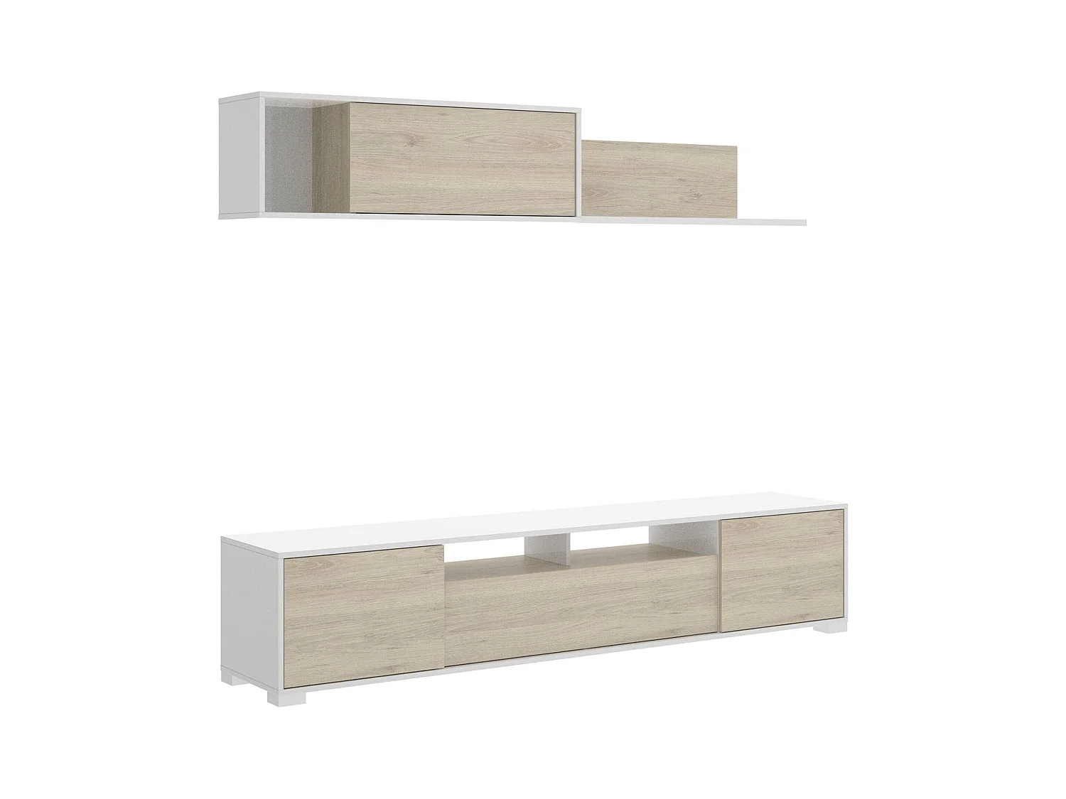 Dfalcon wandsysteem, TV-meubel woonkamerset, Multifunctioneel woonkamermeubilair, 200x41h180 cm, Eiken en Wit
