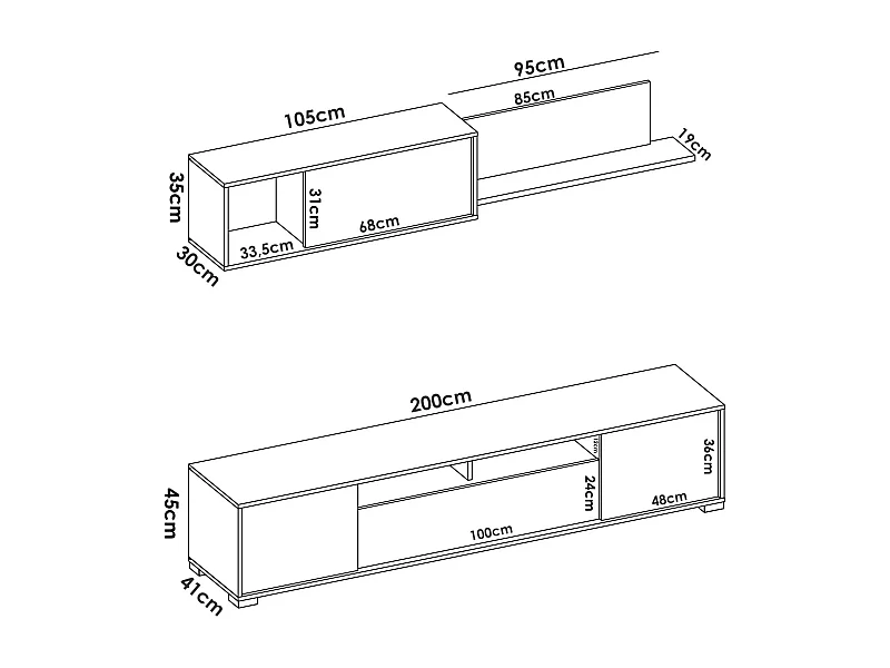 Système mural Dfalcon, meuble TV pour salon, meuble de salon polyvalent, 200x41h180 cm, chêne et blanc