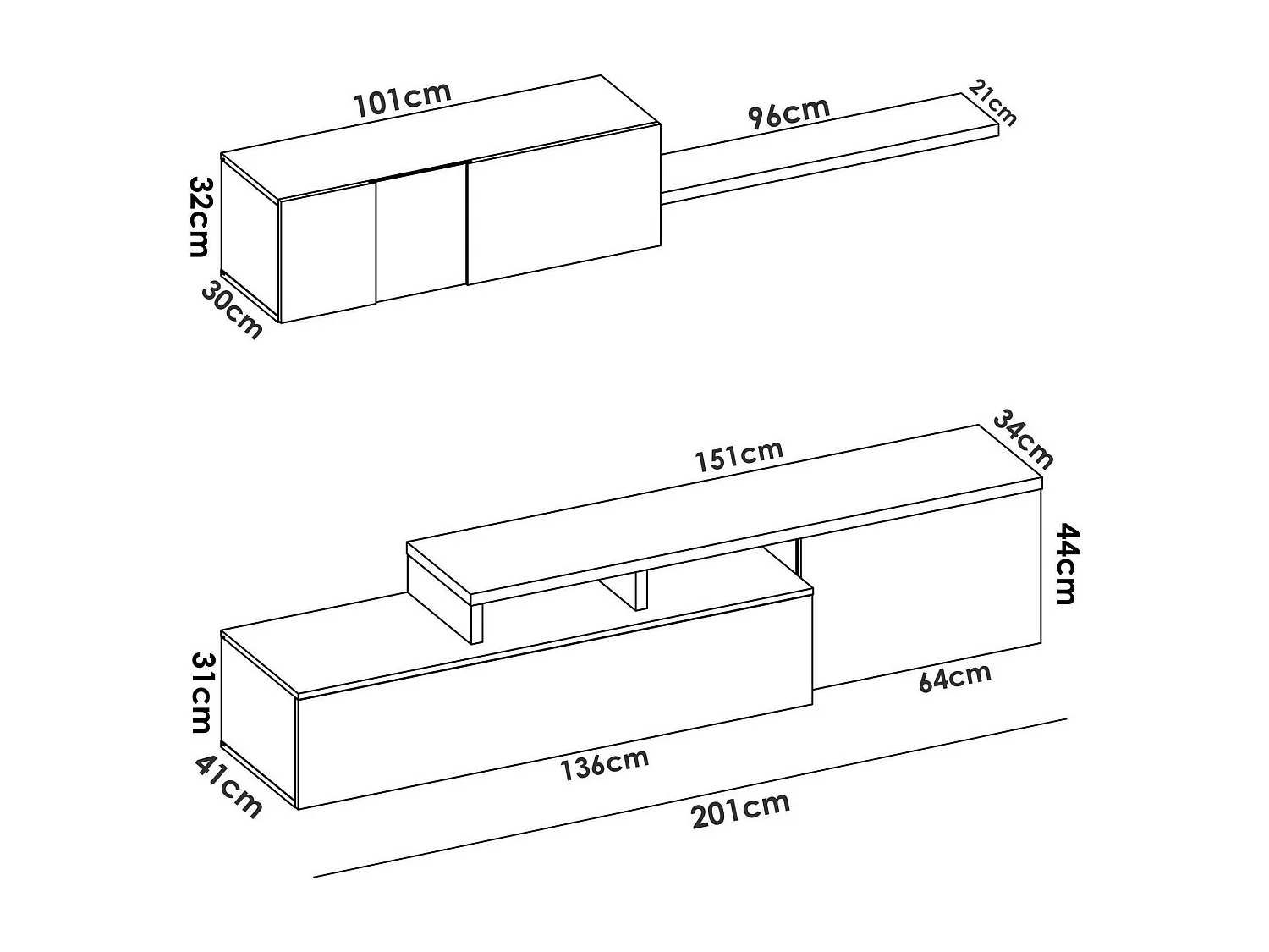 Parete attrezzata Baker, Set da soggiorno modulare ad angolo, Mobile salotto porta TV multiposizione, 201x41h180 cm, Bianco e Rovere