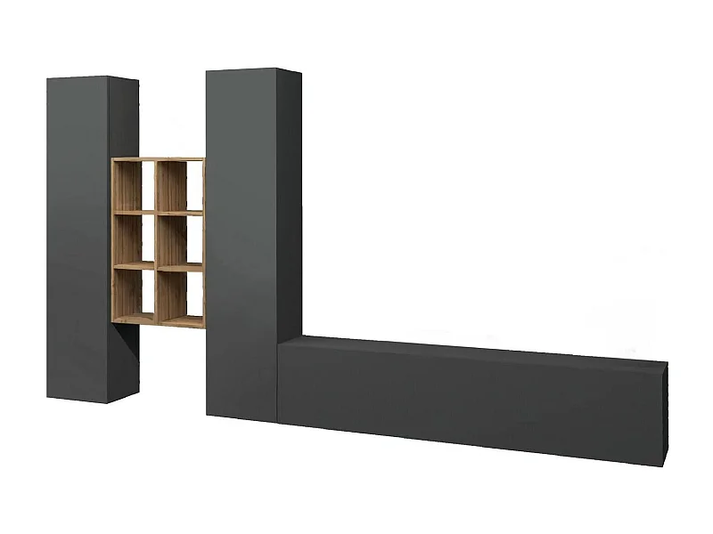 Dmora - Parete attrezzata Acuto, cm 320x30h180, Antracite e Acero