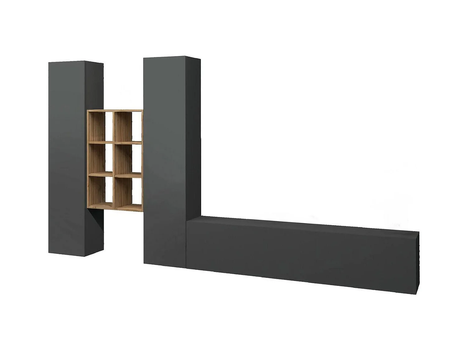 Dmora - Parete attrezzata Acuto, cm 320x30h180, Antracite e Acero
