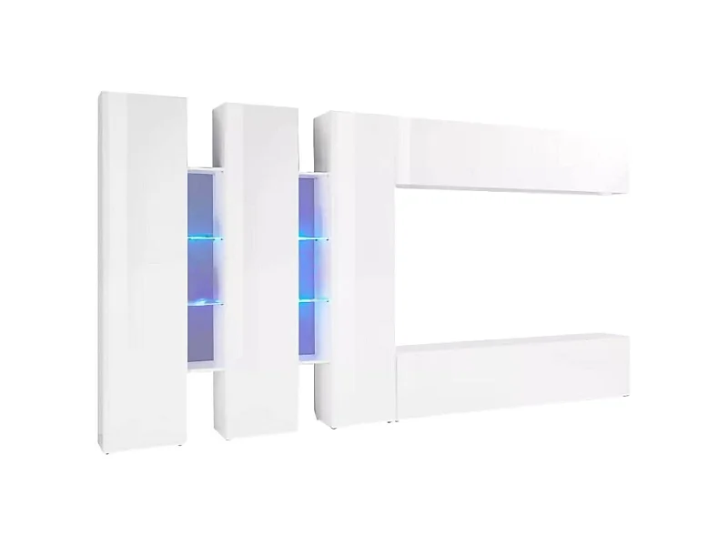 Wohnzimmermöbel Dattard, Wohnzimmer-Set TV-Möbel mit 5 Türen, Mehrzweck-Wohnmöbel, 100% Made in Italy, cm 340x30h180, glänzend weiÃŸ